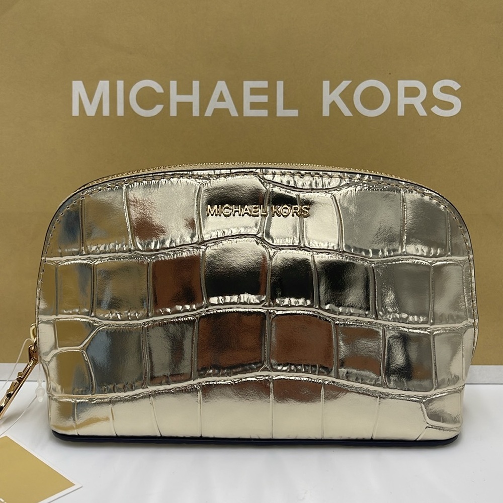 Michael Kors Empire Small Metallic Crocodile Embossed Leather Travel Pouch NWT - Picture 3 of 16